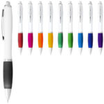 Nash ballpoint pen white barrel and coloured grip (blue ink) - Image 4