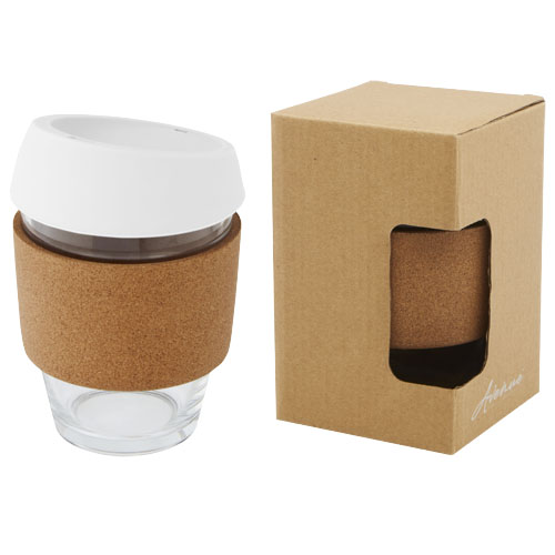 17597790993121 Lidan 360 ml borosilicate glass tumbler with cork grip and silicone lid - Image 1