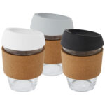 Lidan 360 ml borosilicate glass tumbler with cork grip and silicone lid - Image 18