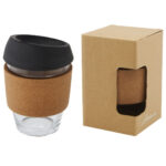 Lidan 360 ml borosilicate glass tumbler with cork grip and silicone lid - Image 19