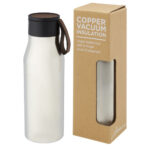 Ljungan 500 ml copper vacuum insulated stainless steel bottle with PU leather strap and lid - Image 10