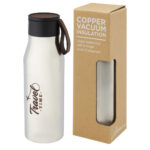 Ljungan 500 ml copper vacuum insulated stainless steel bottle with PU leather strap and lid - Image 12
