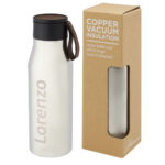 Ljungan 500 ml copper vacuum insulated stainless steel bottle with PU leather strap and lid - Image 13