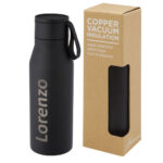 Ljungan 500 ml copper vacuum insulated stainless steel bottle with PU leather strap and lid - Image 4