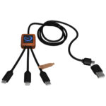 SCX.design C38 40W 5-in-1 rPET light-up logo charging cable with squared wooden casing - Image 8