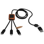 SCX.design C38 40W 5-in-1 rPET light-up logo charging cable with squared wooden casing - Image 11