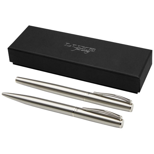 175980066289253 Didimis recycled stainless steel ballpoint and rollerball pen set (black ink) - Image 1