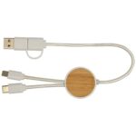 Chechia 5-in-1 recycled plastic 30 cm data sync and 27W fast charge cable with bamboo details - Image 4