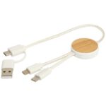 Chechia 5-in-1 recycled plastic 30 cm data sync and 27W fast charge cable with bamboo details - Image 7