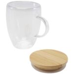Leona 350 ml glass cup with bamboo lid - Image 5