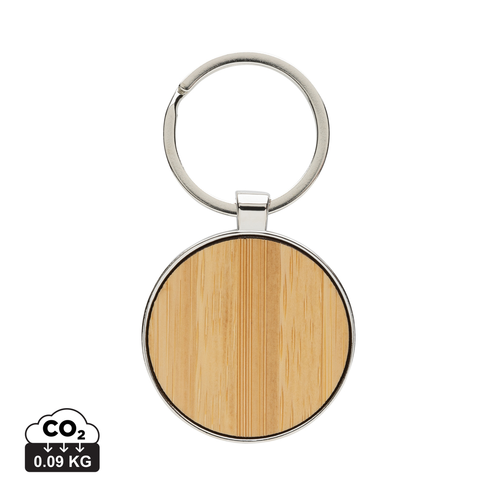 177075999578538 RCS recycled zinc alloy round keychain with bamboo - Image 1