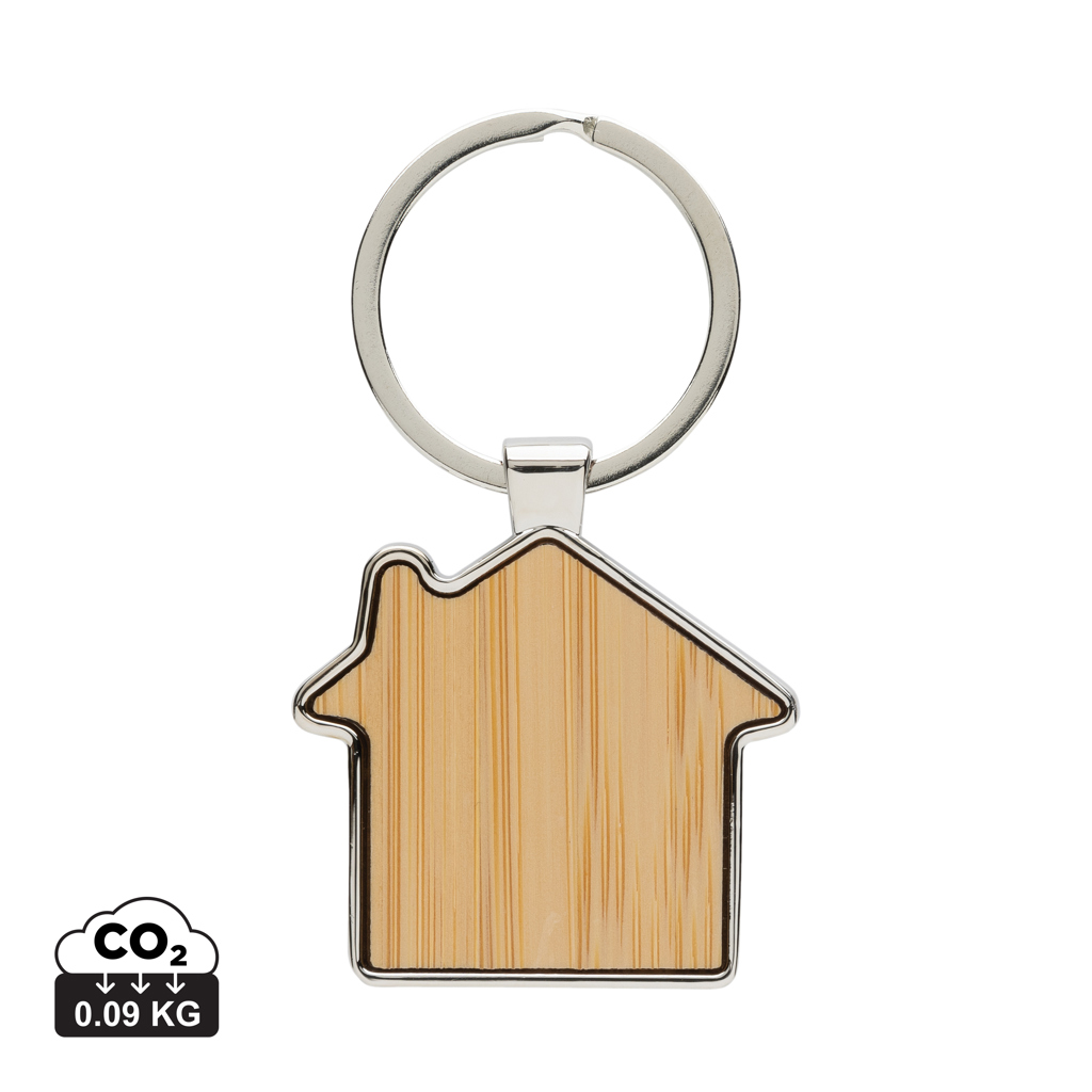177076000144016 RCS recycled zinc alloy house keychain with bamboo - Image 1