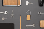 RCS recycled zinc alloy rectangle keychain with bamboo - Image 8