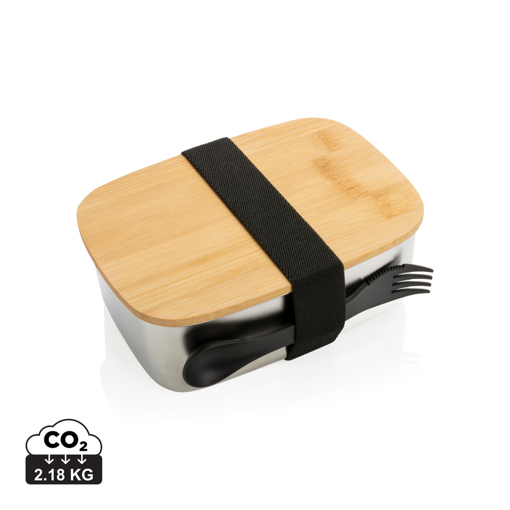 177076023948741 Stainless steel lunchbox with bamboo lid and spork - Image 1