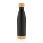 Vacuum stainless steel bottle with bamboo lid and bottom - Image 3