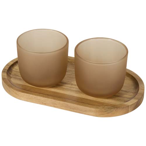 177083984881210 Male wooden serving tray and glass cups with matt finish set - Image 1
