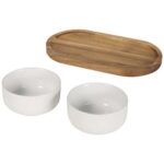 Noa wooden tray and ceramic serving bowls set - Image 4